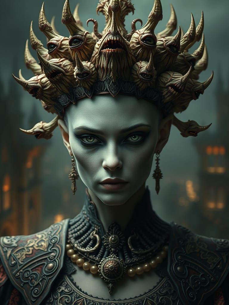 Dark Fantasy Queen Wears Fleshy Eldritch Crown