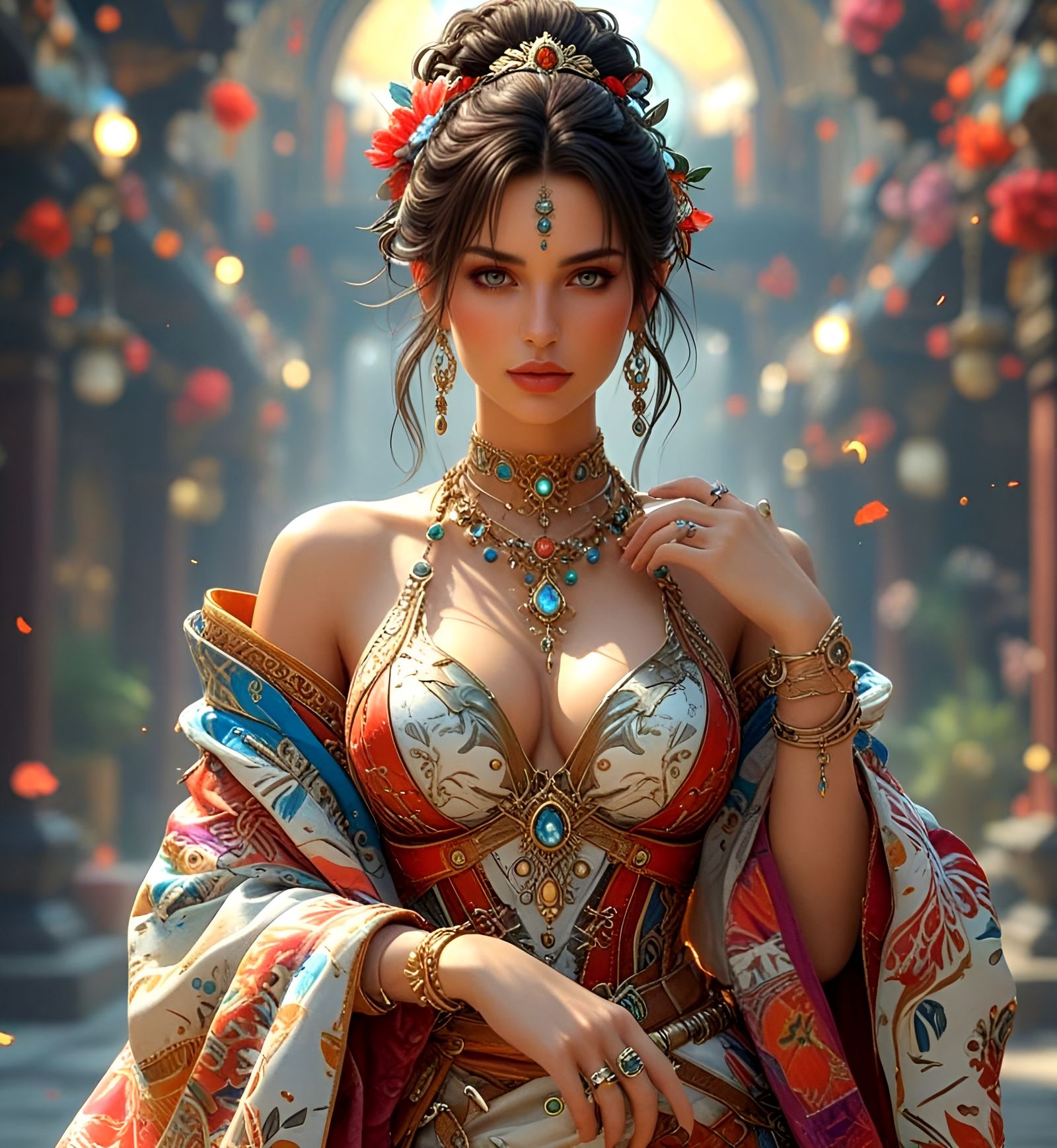 Hyperrealistic Portrait of a Woman in Futuristic Attire