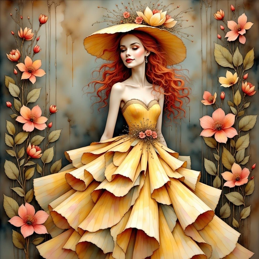 Whimsical Cheese Dress Inspired by Alphonse Mucha