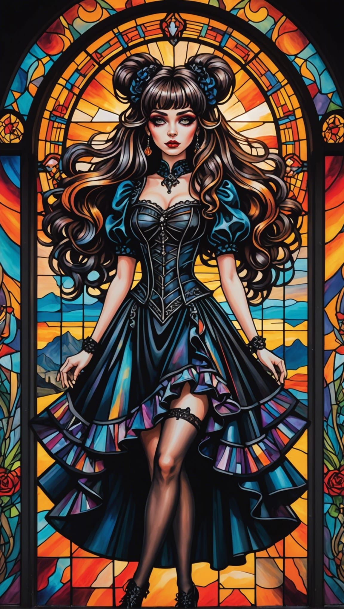 Gothic Lady in Stained Glass Style