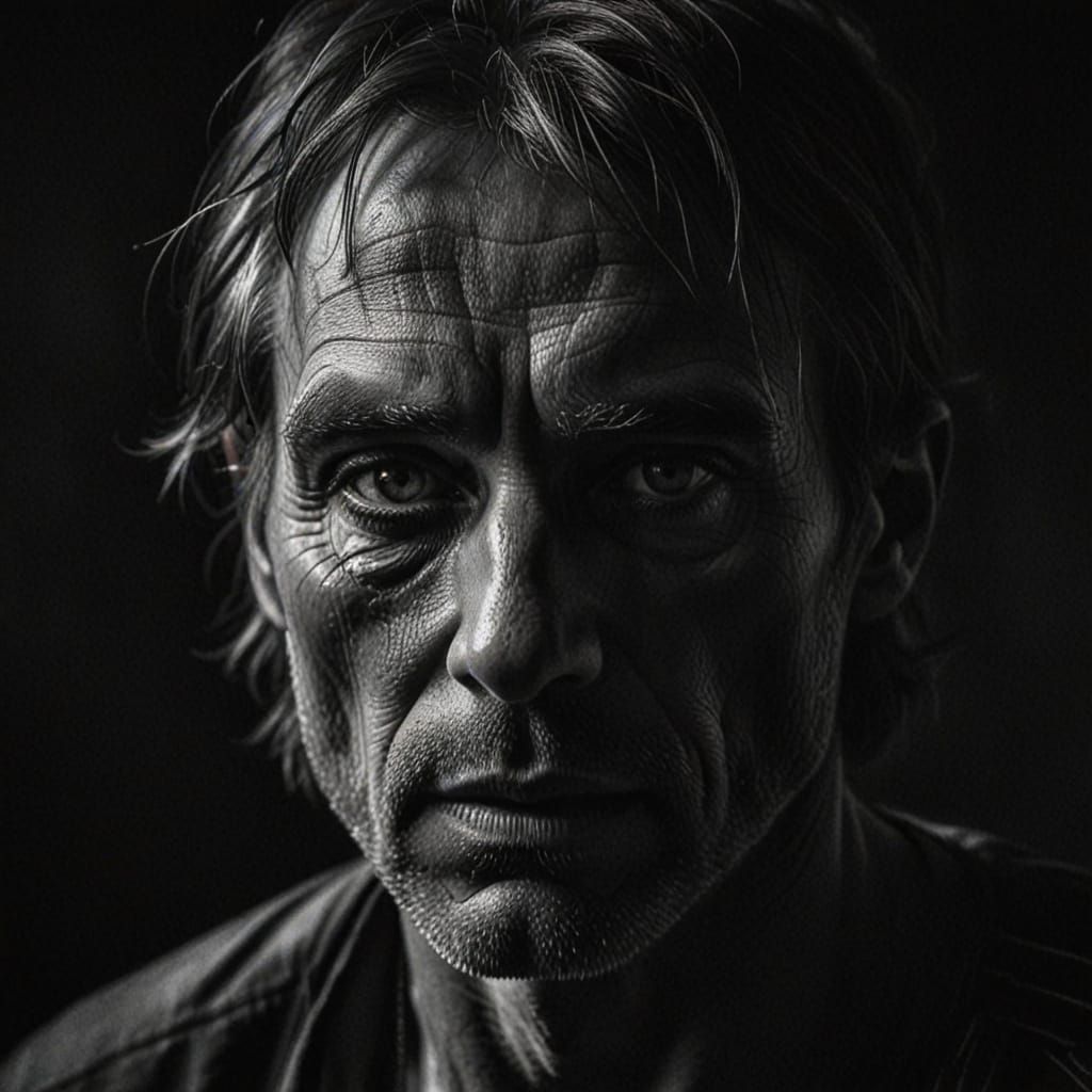 Deldo in Darkness: Detailed Charcoal Drawing