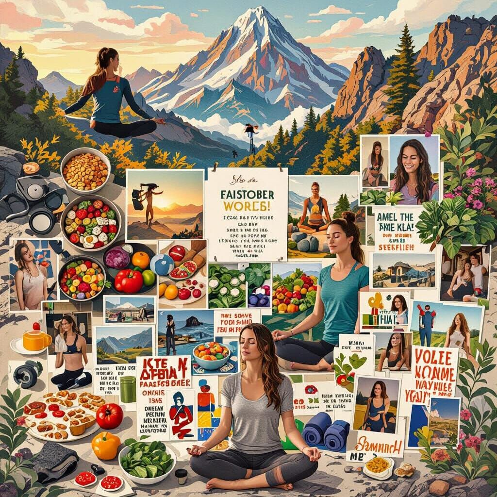 Meditating Woman's Vision Board in Vibrant Style