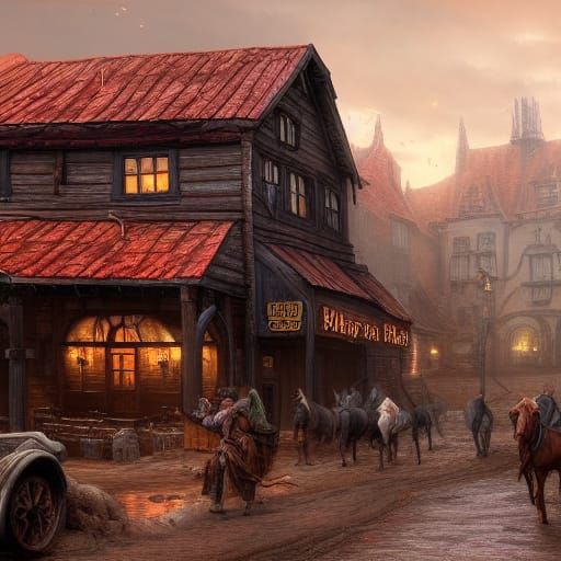 The Prancing Pony Tavern: Fantasy Concept Art