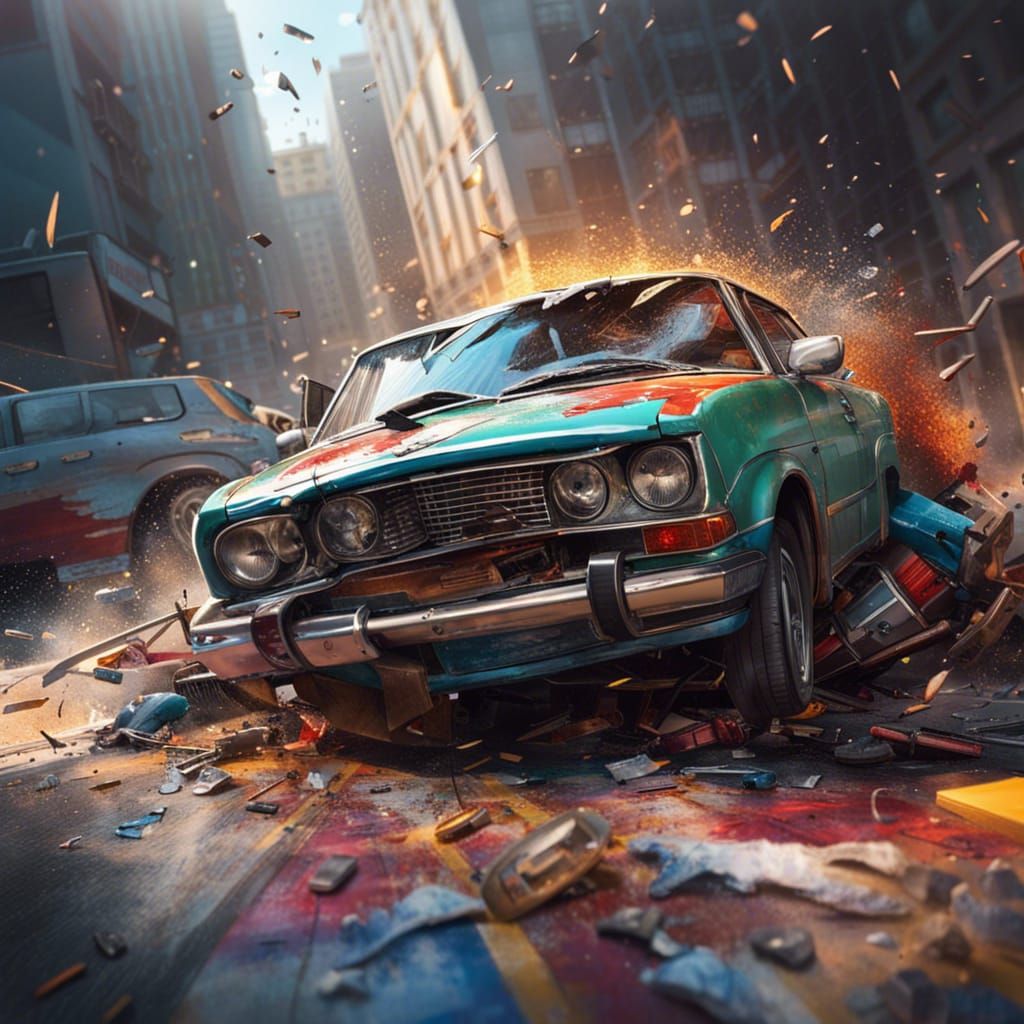 city car crash - retro