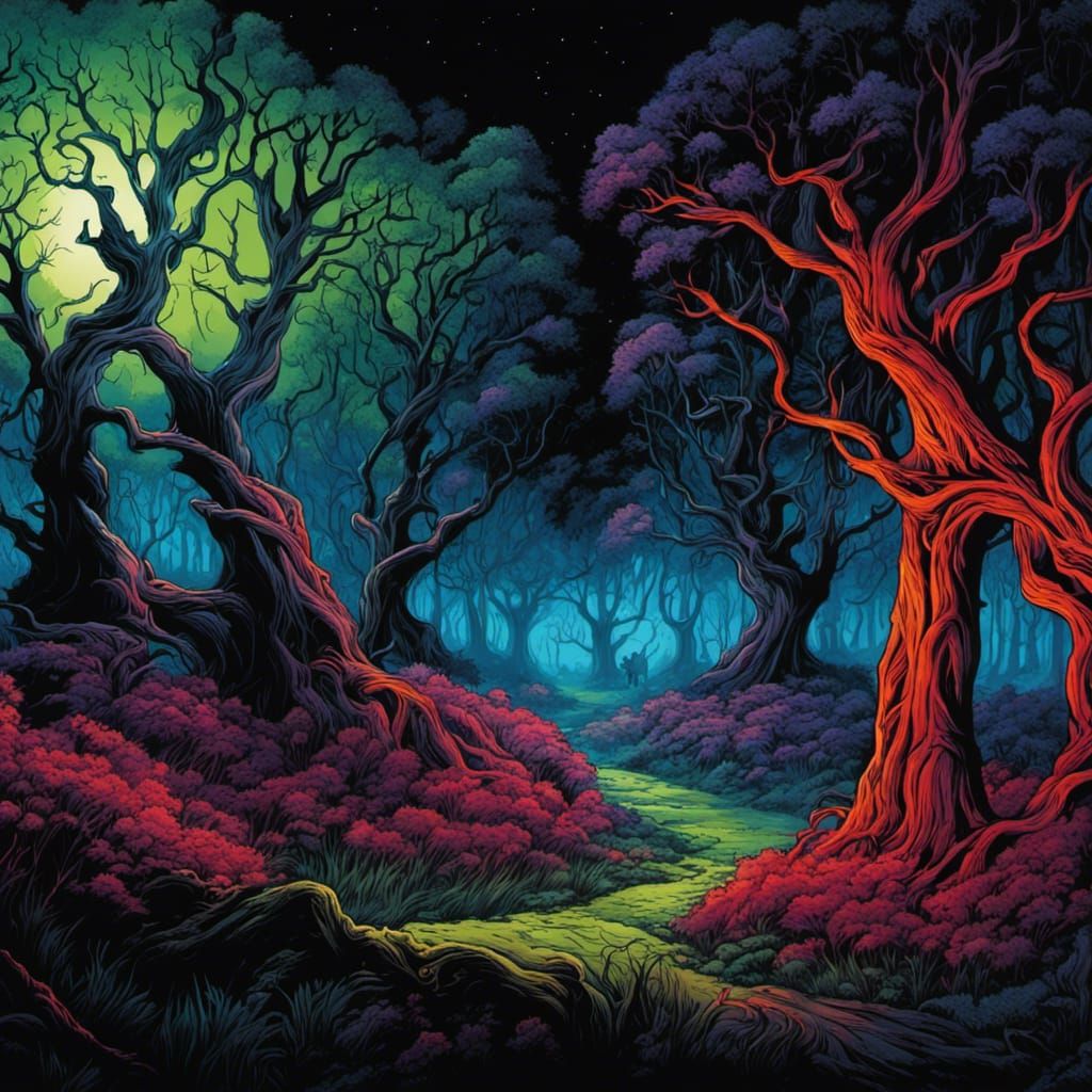 Haunted Woods Illustration in Comic Book Style