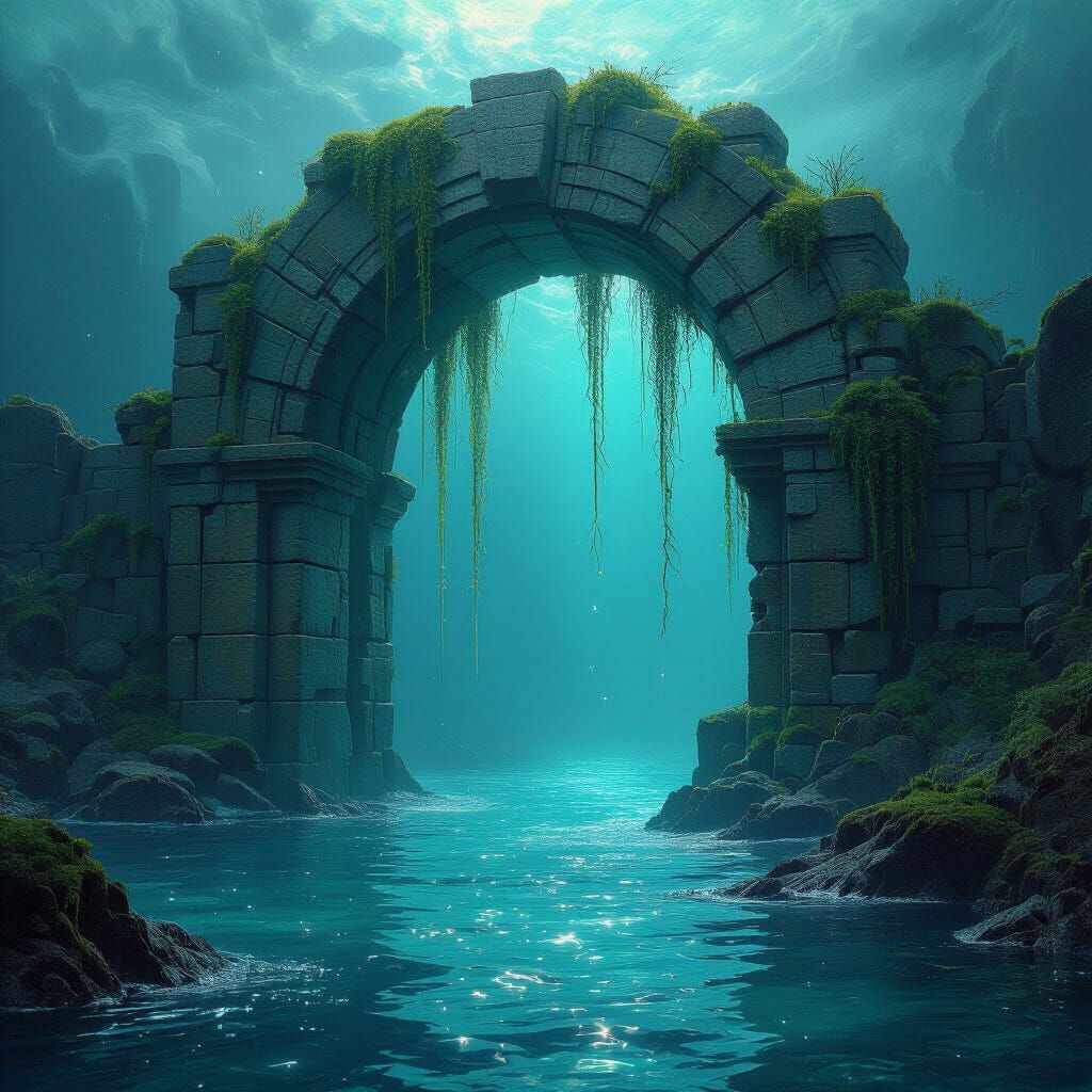 Ancient Archway in Shimmering Alien Ocean