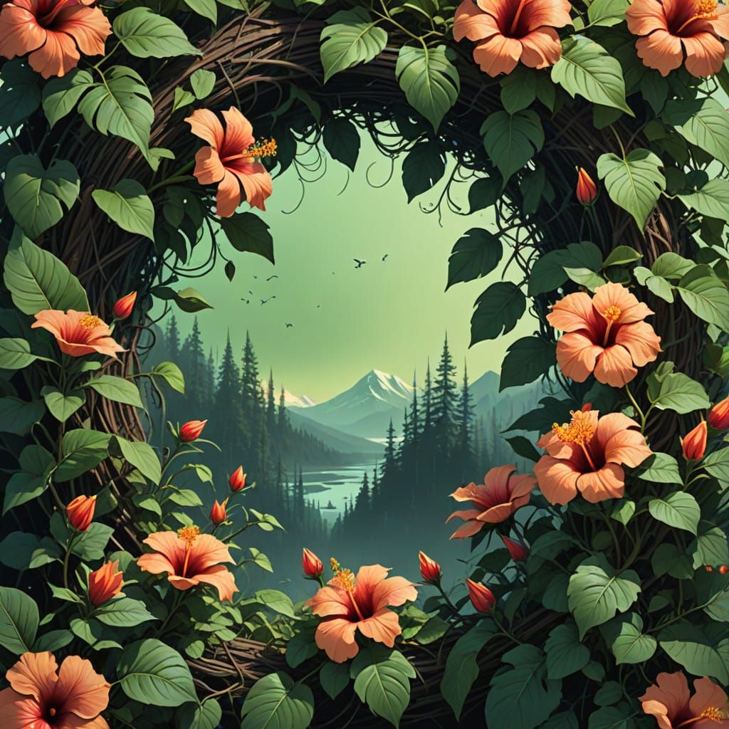 Tropical Hibiscus Wreath in Vibrant, Organic Style