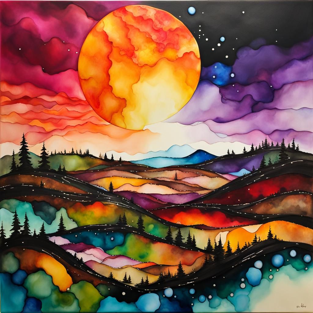 Maggot's Dream of Sun: An Alcohol Ink Painting