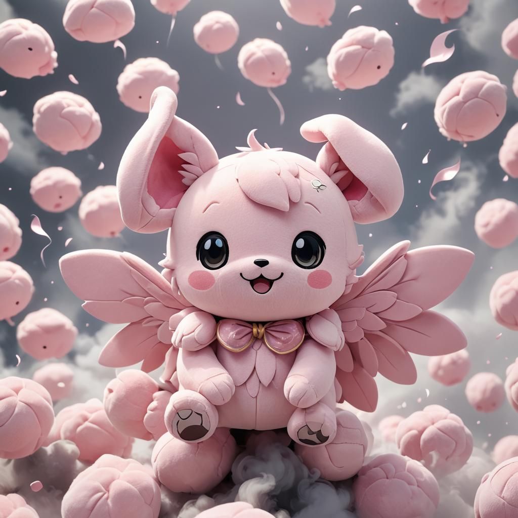 Flying Pink Plushie in Anime 3D Style