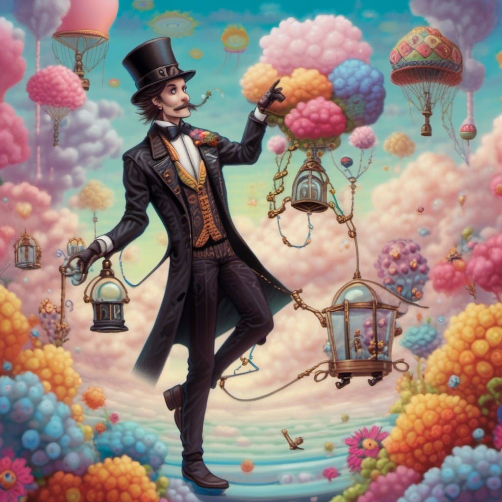 Whimsical Mr. Fantasy in a Surreal Landscape