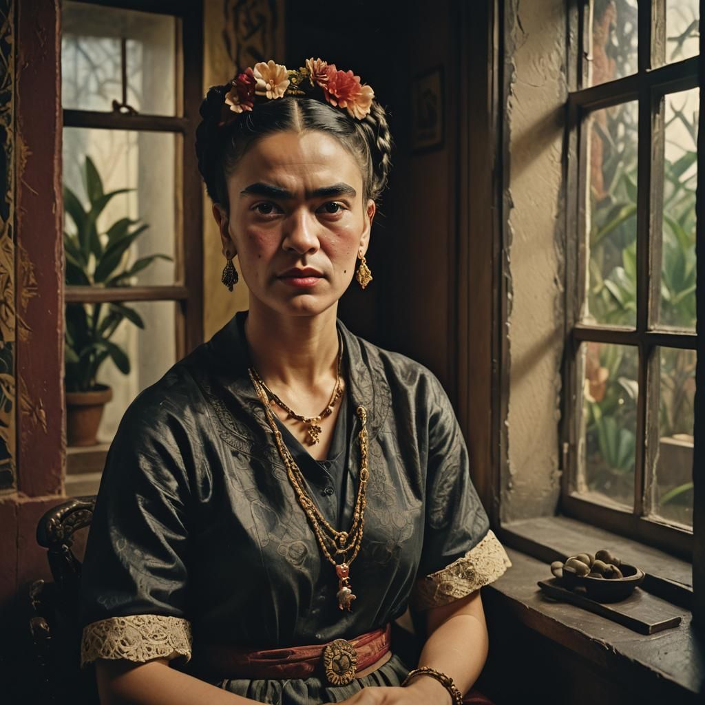 Hyperrealistic Portrait in Ornate Room with Soft Lighting