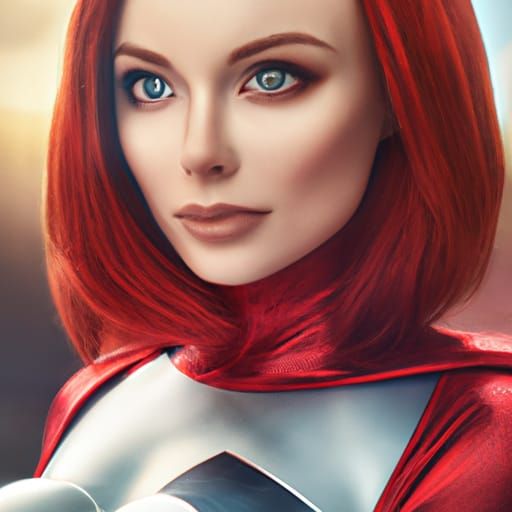 Red-Haired Superheroine in Detailed Digital Painting