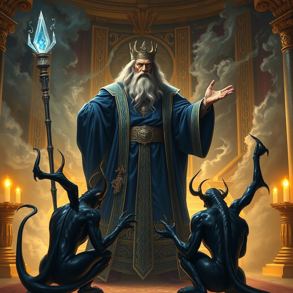 Majestic King Solomon in Golden Throne Room