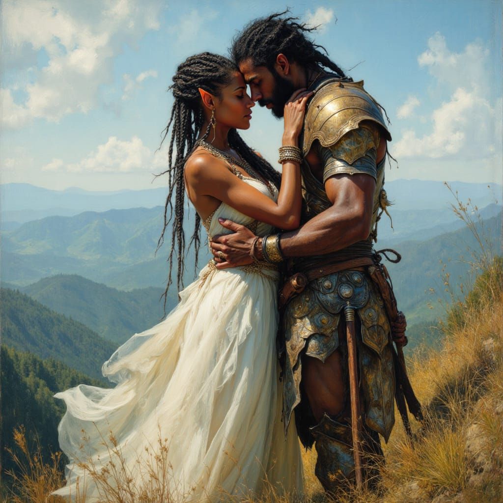 African Elven Goddess and Warrior God Embrace