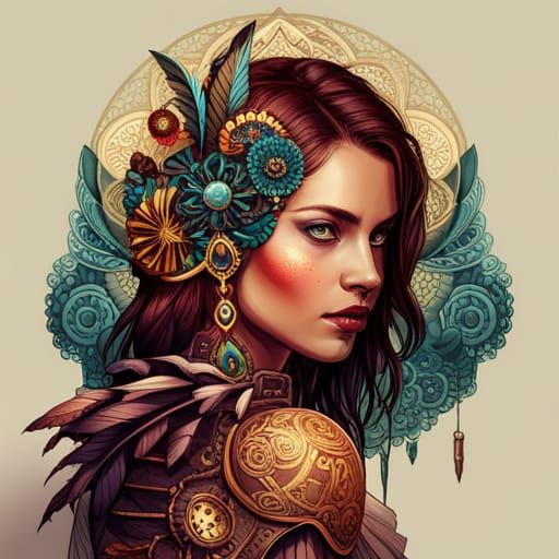 Steampunk Aztec Warrior with Luminous Colors