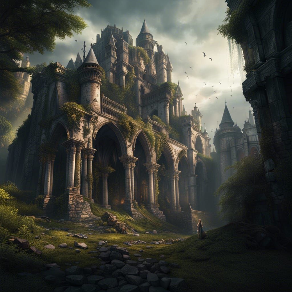 Dramatic Castle Ruins Digital Matte Painting