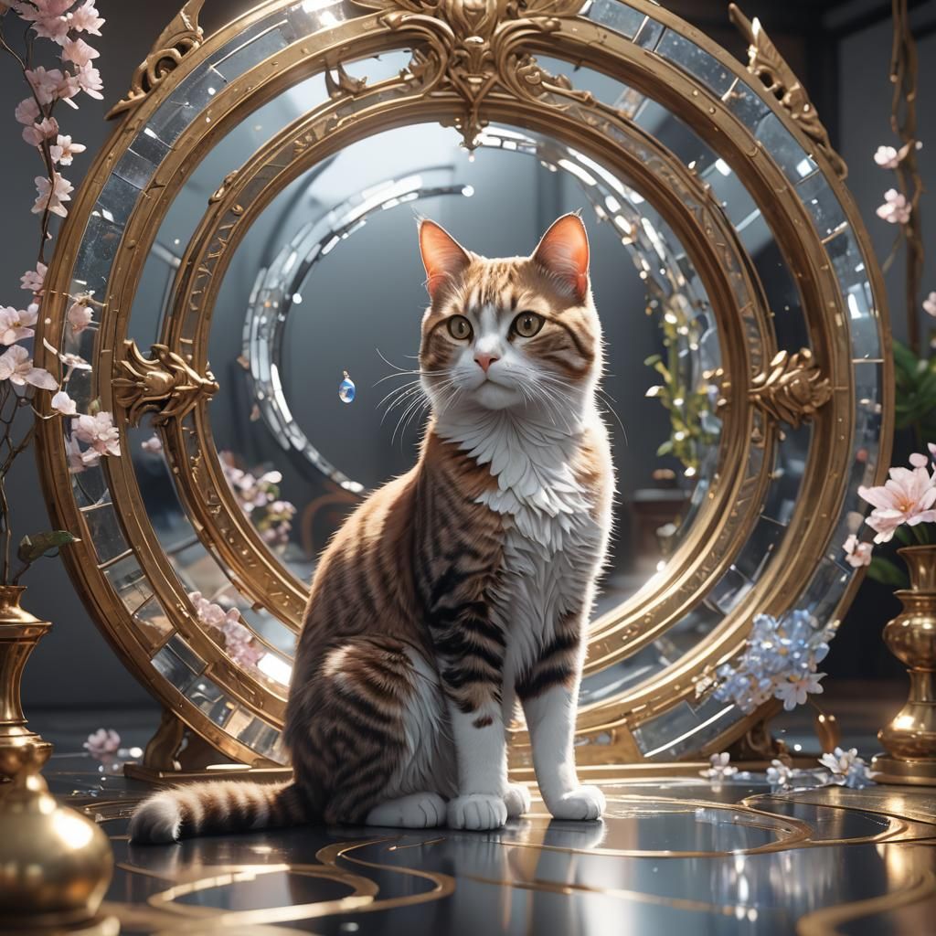 Cat Gazing into Never-Ending Mirror Portal