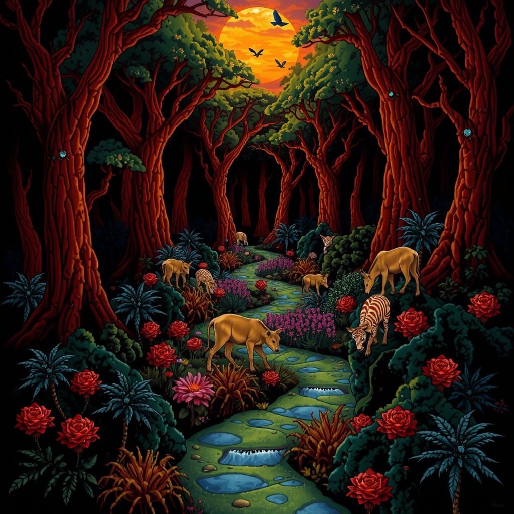 Lush Green Landscape with Abundant Wildlife