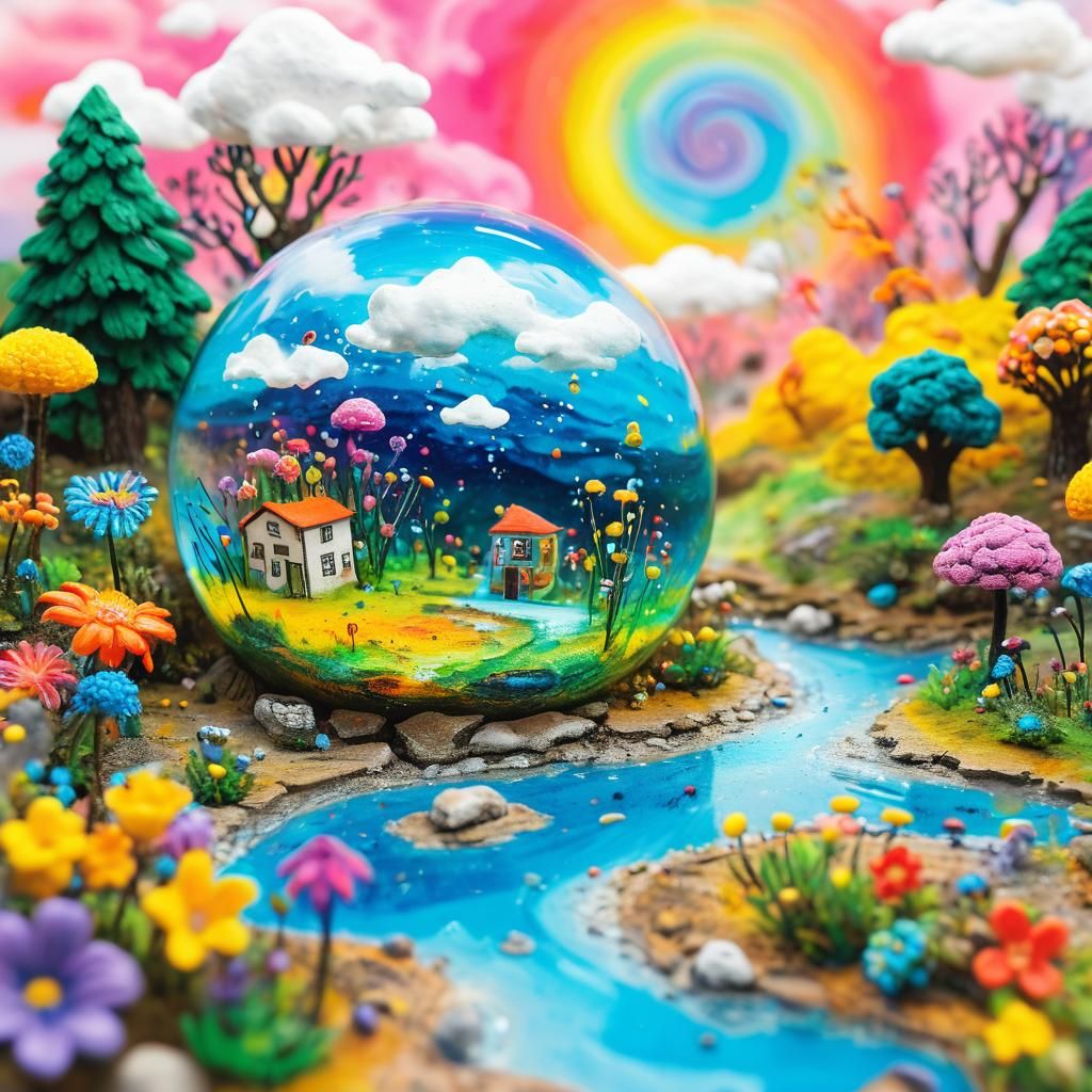 Miniature World Inside Crystalline Orb, Digital Art