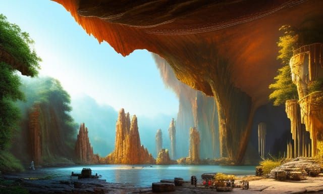 Spectacular Cave Interior with Stone Bridge in 8K