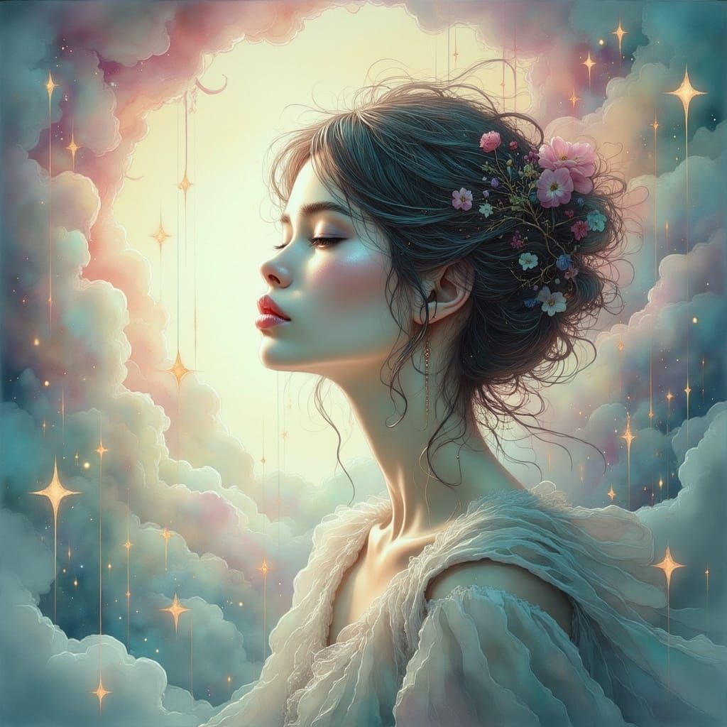 Ethereal Dreamer in a Futuristic Dreamscape