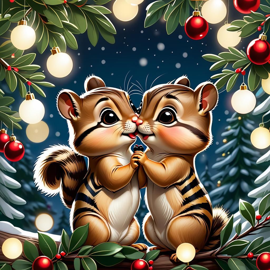 Chipmunk Kiss Under the Mistletoe