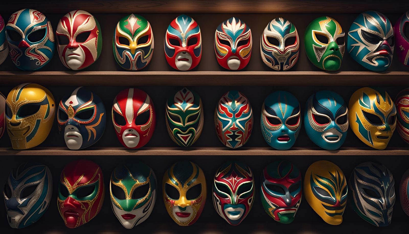 Hyperdetailed Lucha Libre Masks on Display