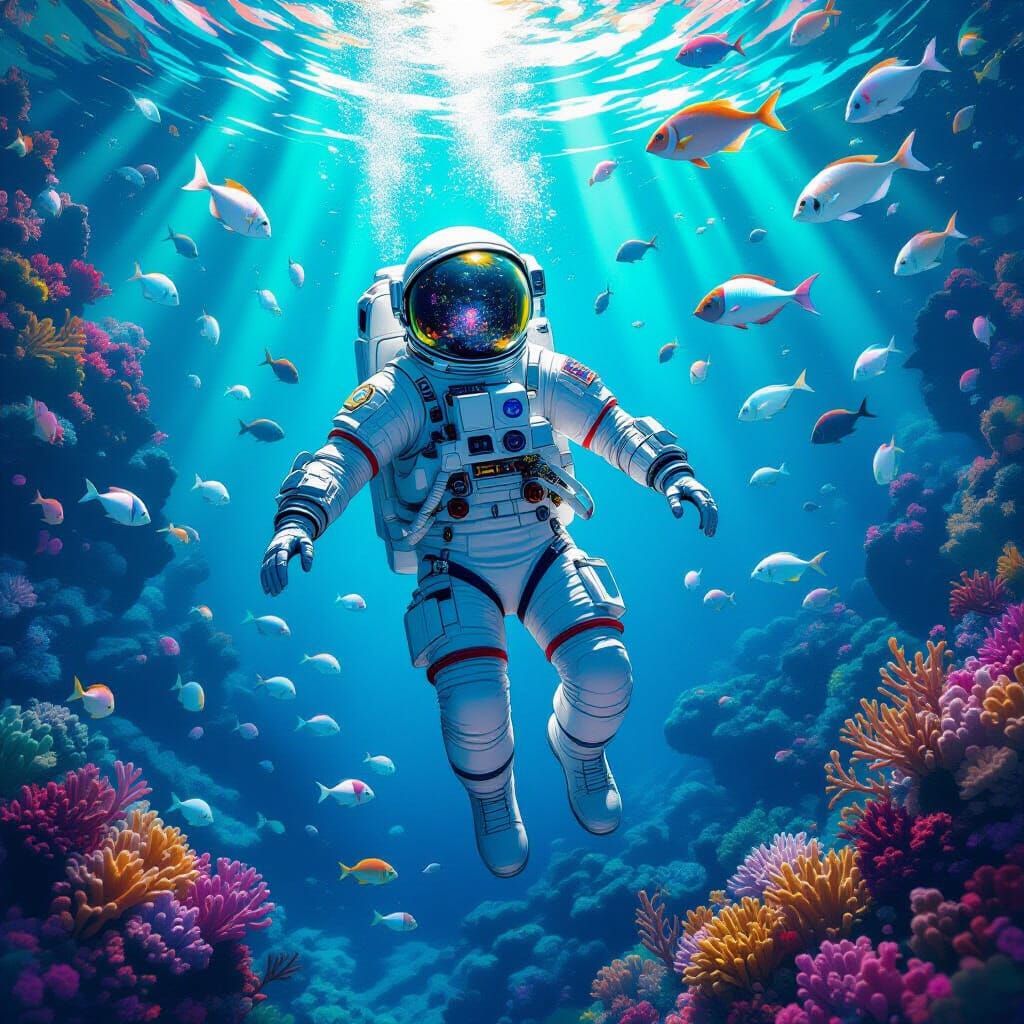 Astronaut in Coral Reef: Hyperrealistic Space Dream