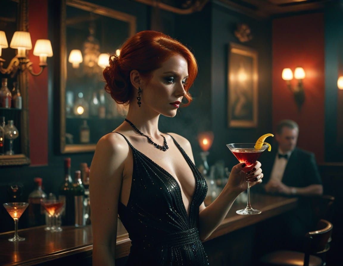 Mysterious Woman in Smoky Jazz Club, Neo-Noir Style