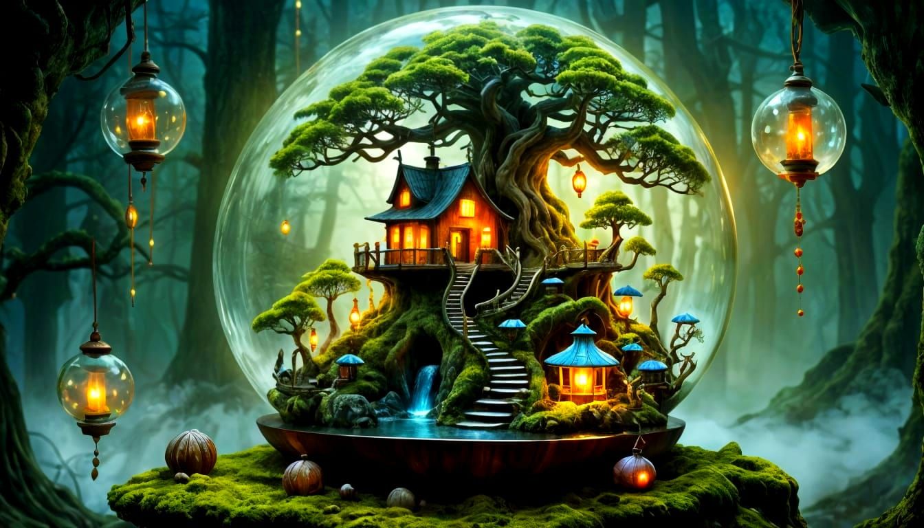 Surreal Garden Oasis in a Glass Bottle