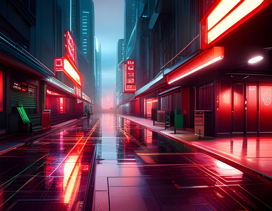 Cyberpunk Arcade at Night: Red and Green Rain