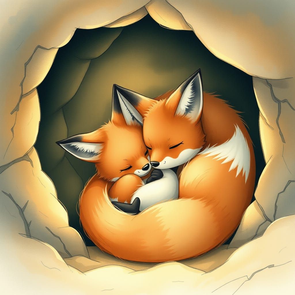 Cute Baby Fox in Cozy Cave