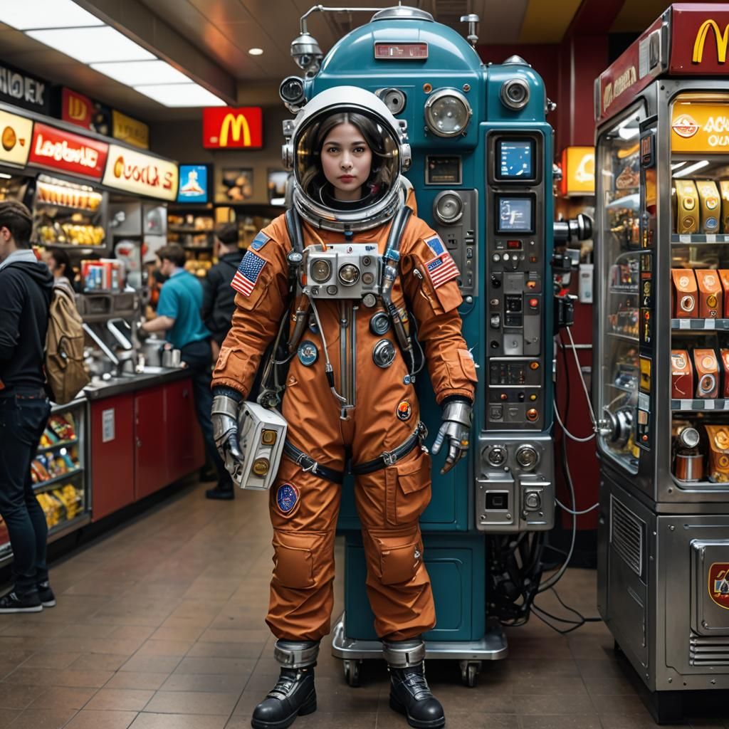 Steampunk Cosmonaut in Surreal Alien Landscape