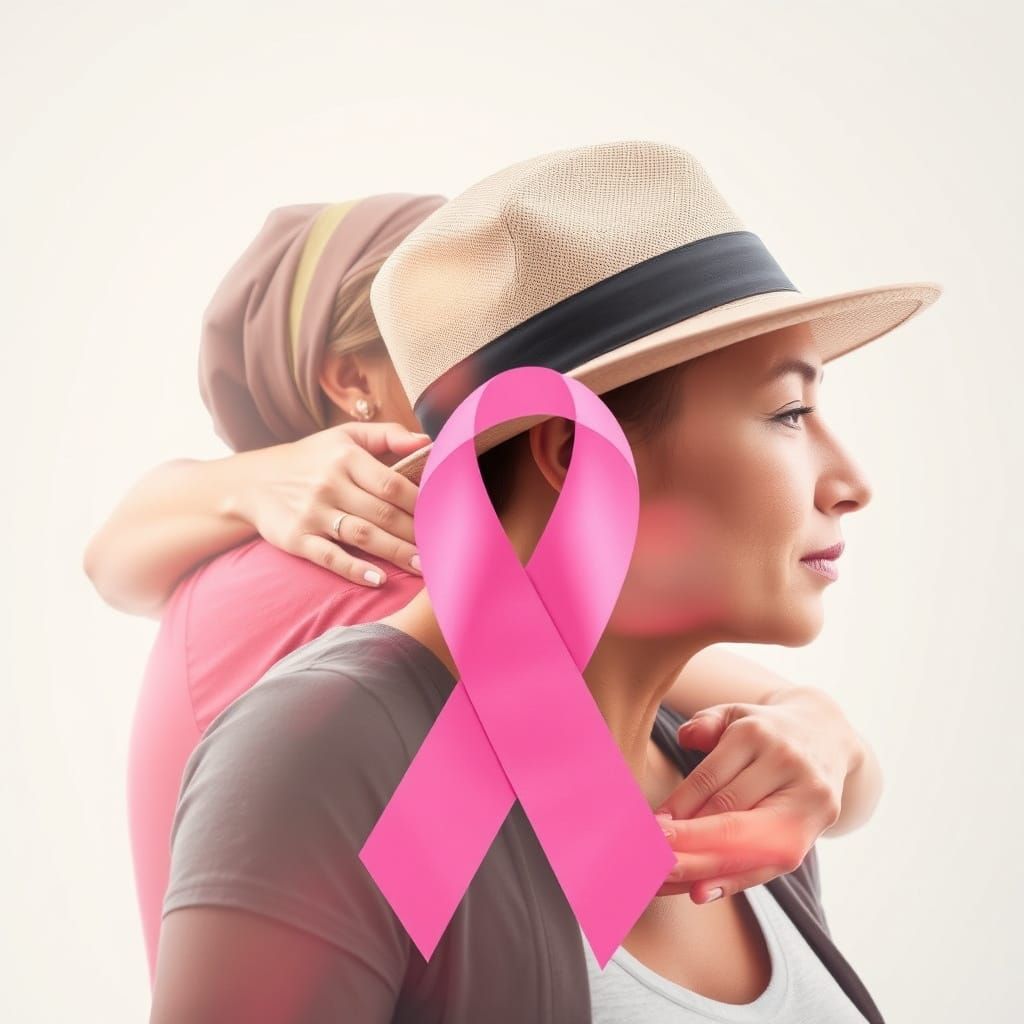 Women Embracing: Breast Cancer Awareness Double Exposure