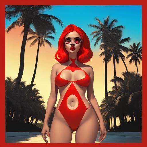 Mysterious Woman with Red Lips in Pop Art Style