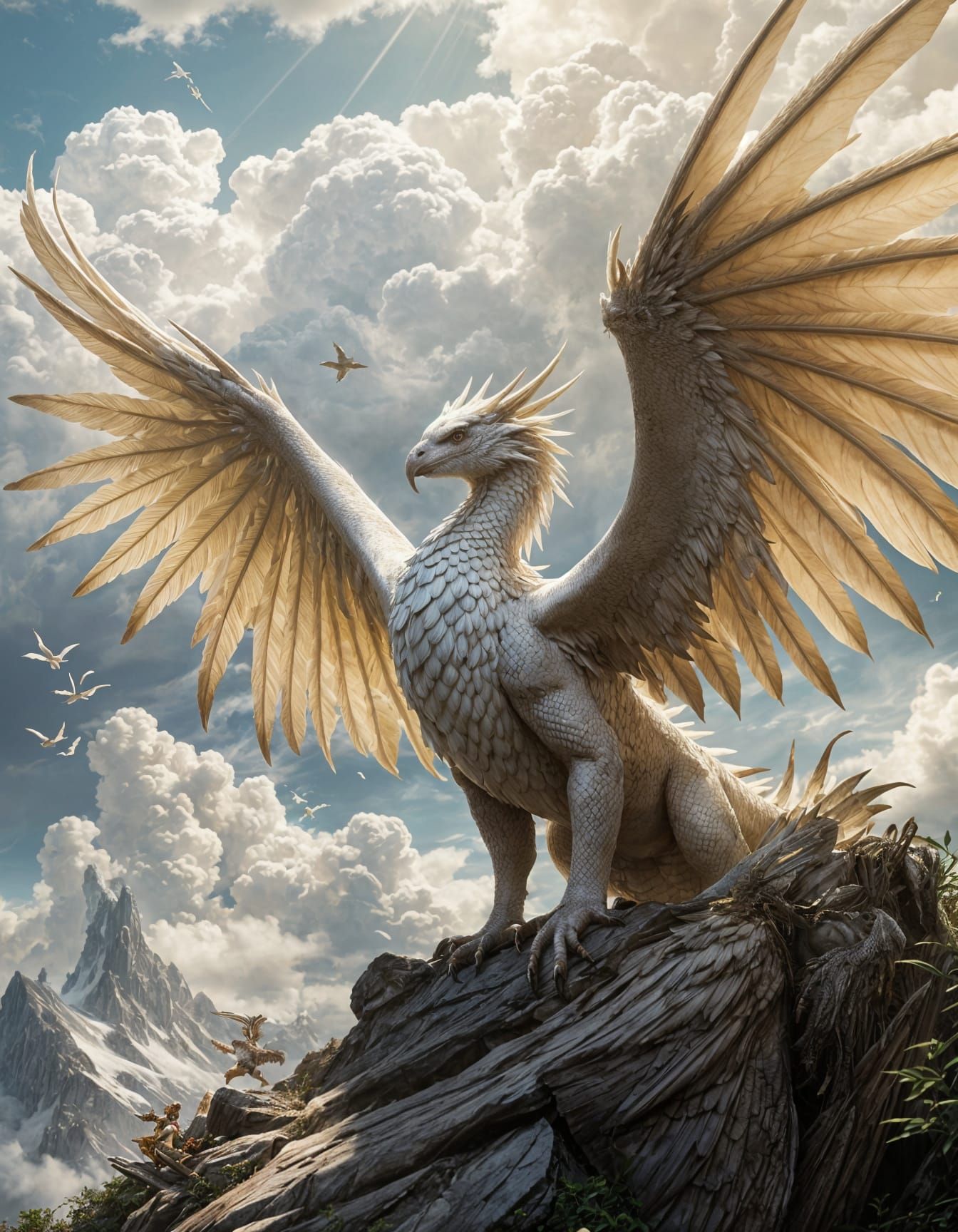 Epic Angelic Dragon in Ivory and Gold Armor