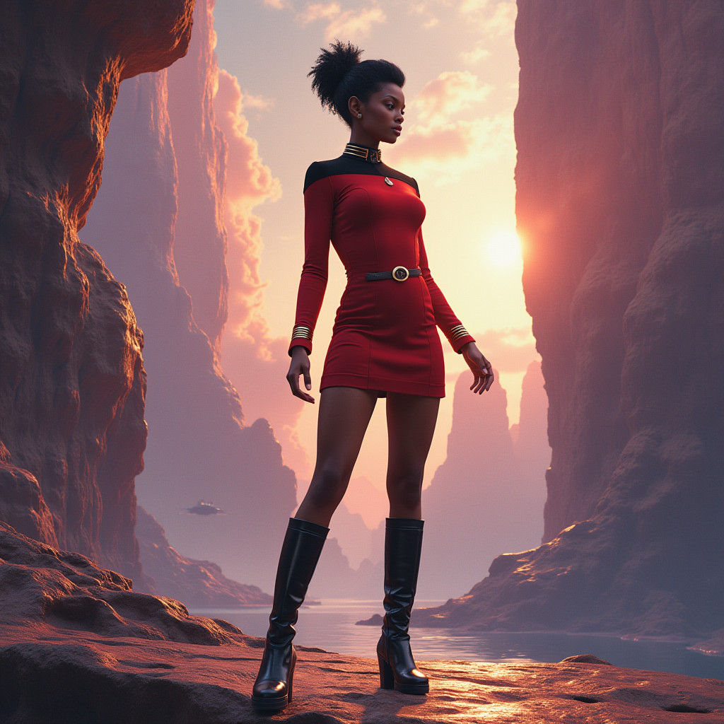 Lieutenant Uhura in Futuristic Landscape, Dreamlike Matte Pa...