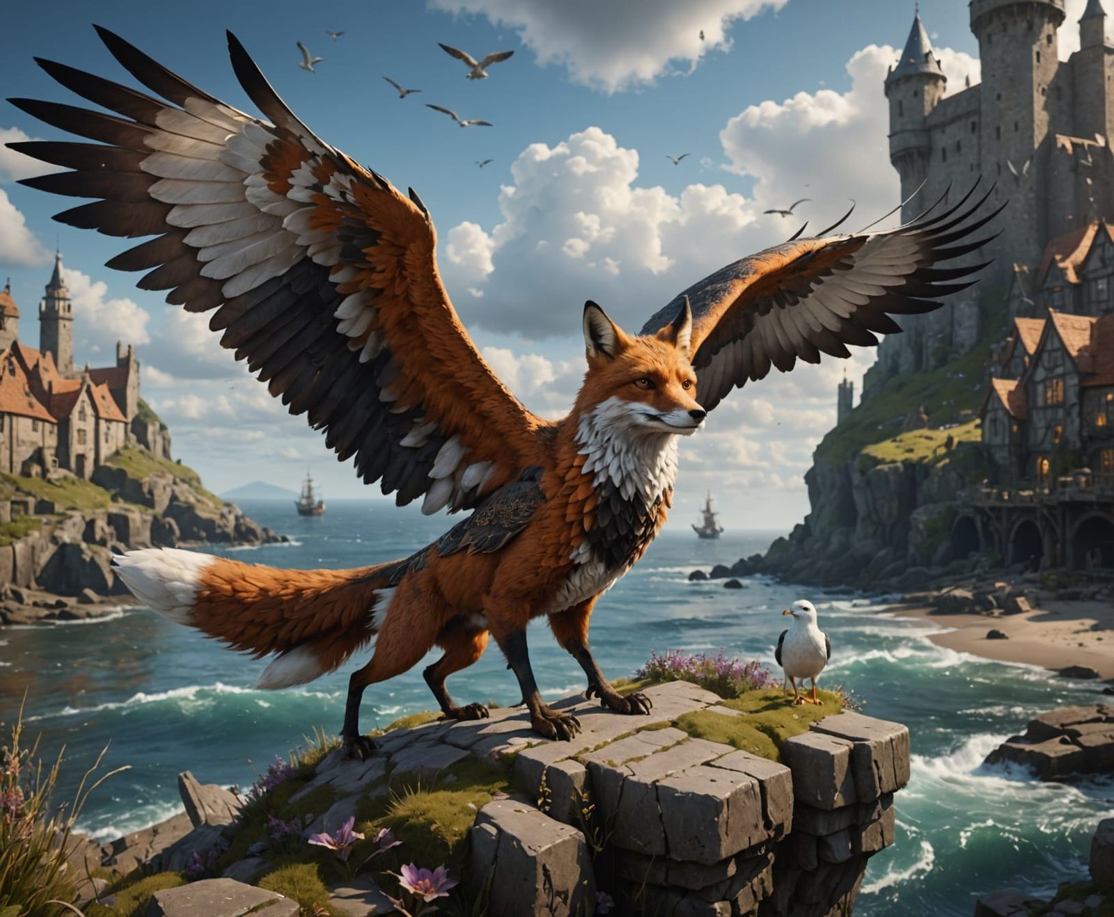Fox Seagull Griffon Masterpiece in Dark Fantasy Style
