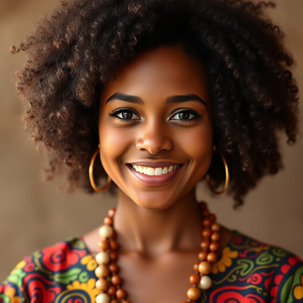 Young Afro Brazilian Woman Smiles in Traditional Attire