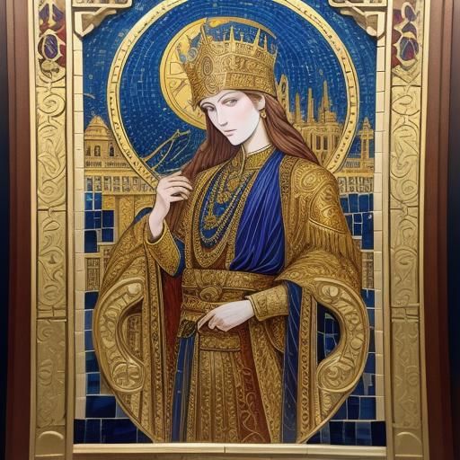 Ornate Mosaic of Ancient Feats in Art Nouveau Style