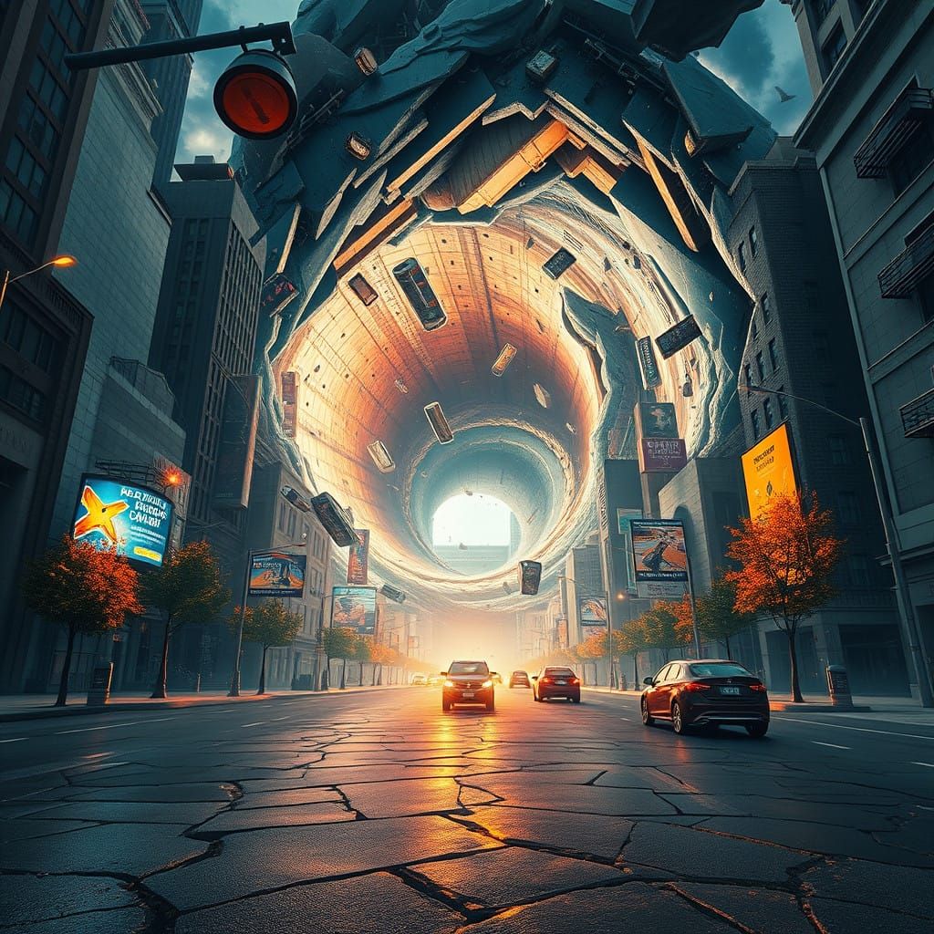 Swirling Wormhole Devours Cityscape in a Fantasy of Reality ...