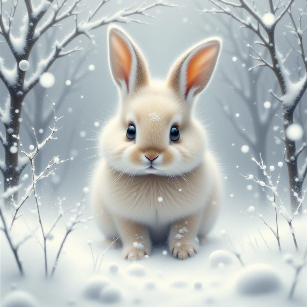 Fluffy Bunny Braving a Snow Blizzard