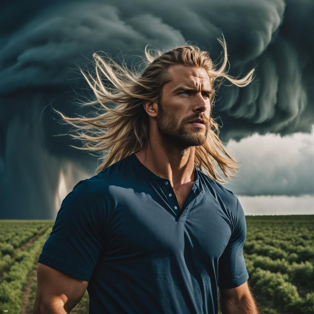 Man in Tornado: Powerful Wind, Calm Gaze
