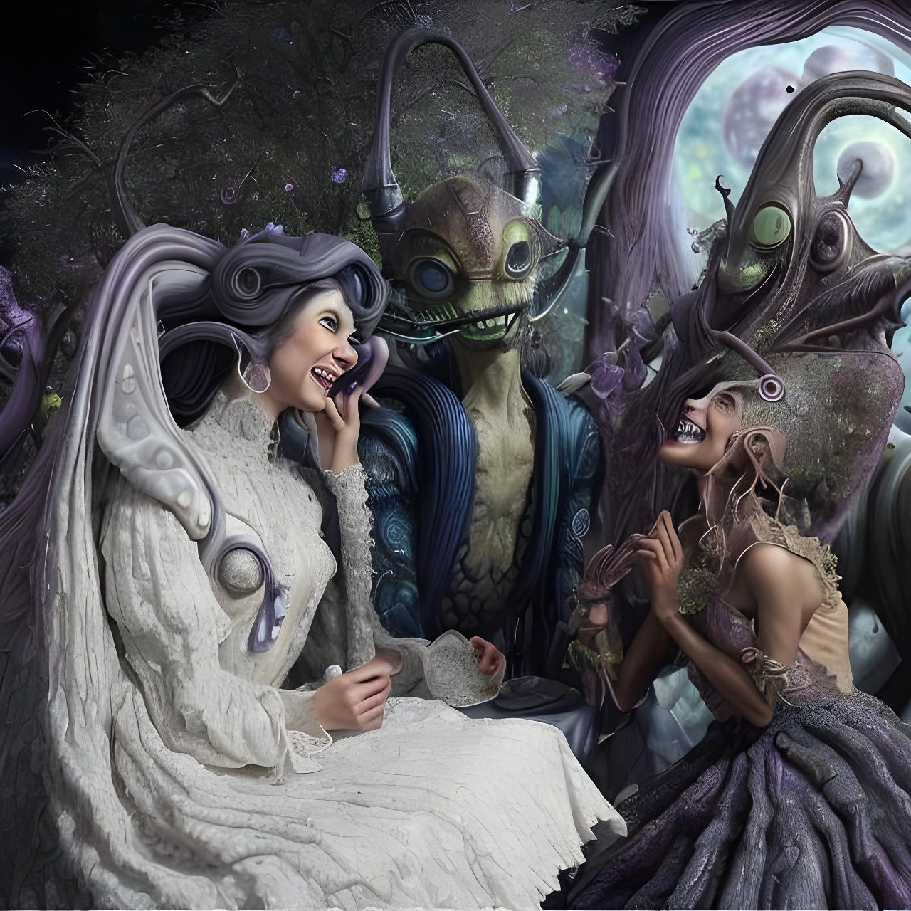 Surreal Alien Restaurant Celebration in Magical Realism