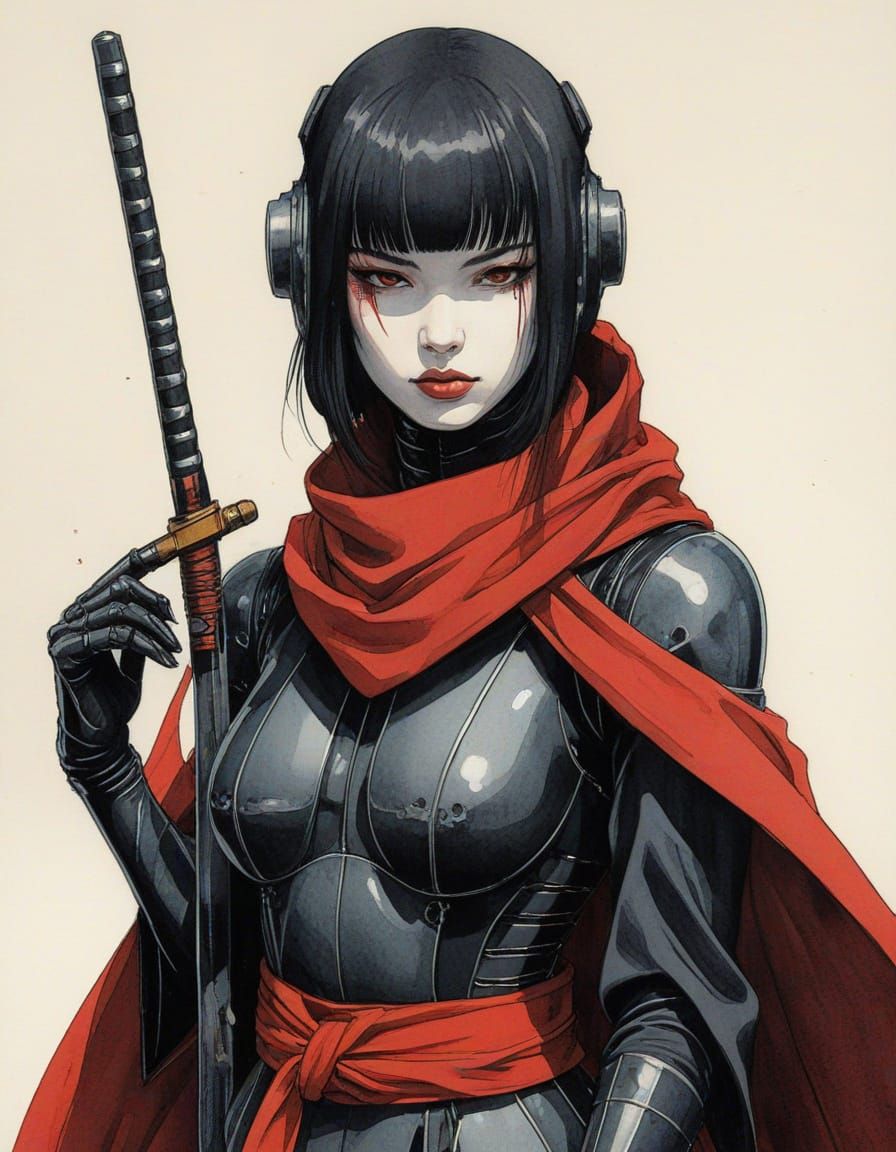 Elegant She-Robot in Neo-Noir Dark Fantasy