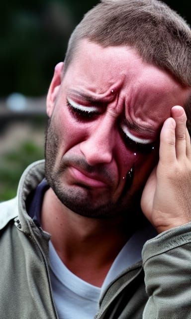 Man Crying in Foreign Castle