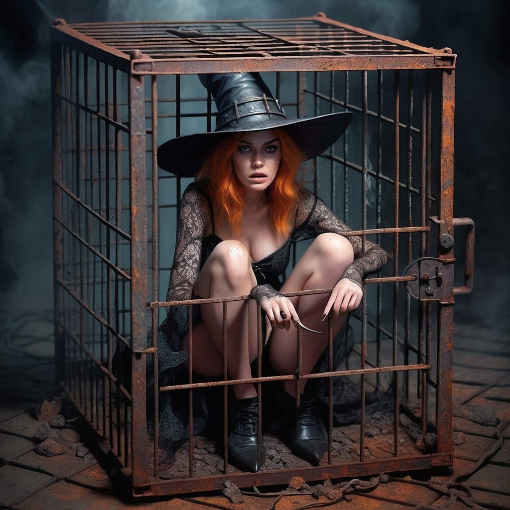 A Pretty Witch in a Rusted Iron Cage, Surrounded by Hellish ...