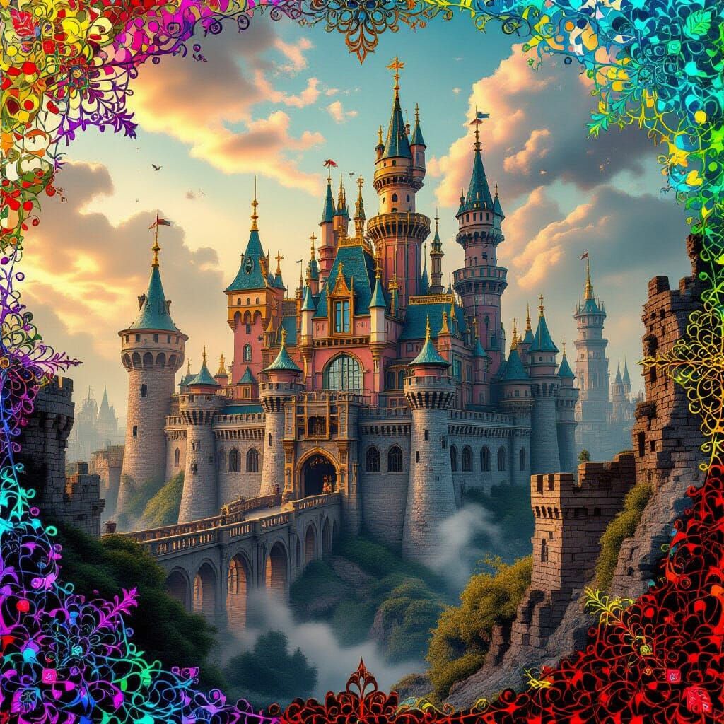 Steampunk Castle Ruins with Rococo and Fractal Details