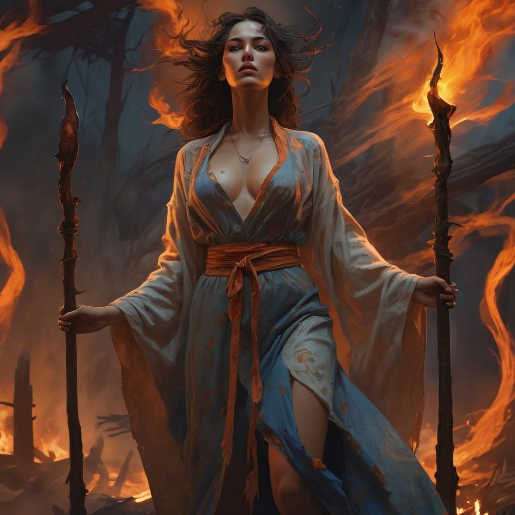 Fantasy Woman at the Stake in Flames