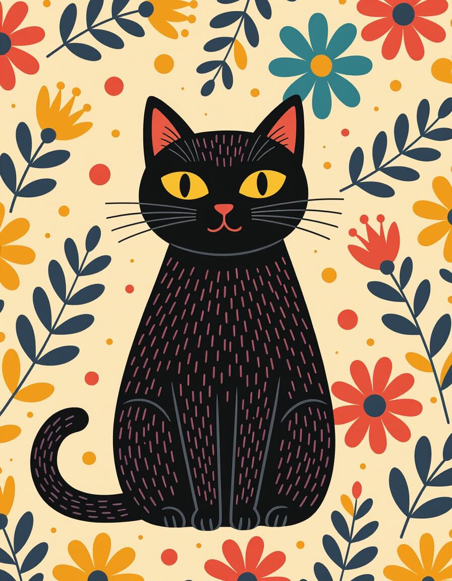 Soft Minimalist Cat in Whimsical Colors